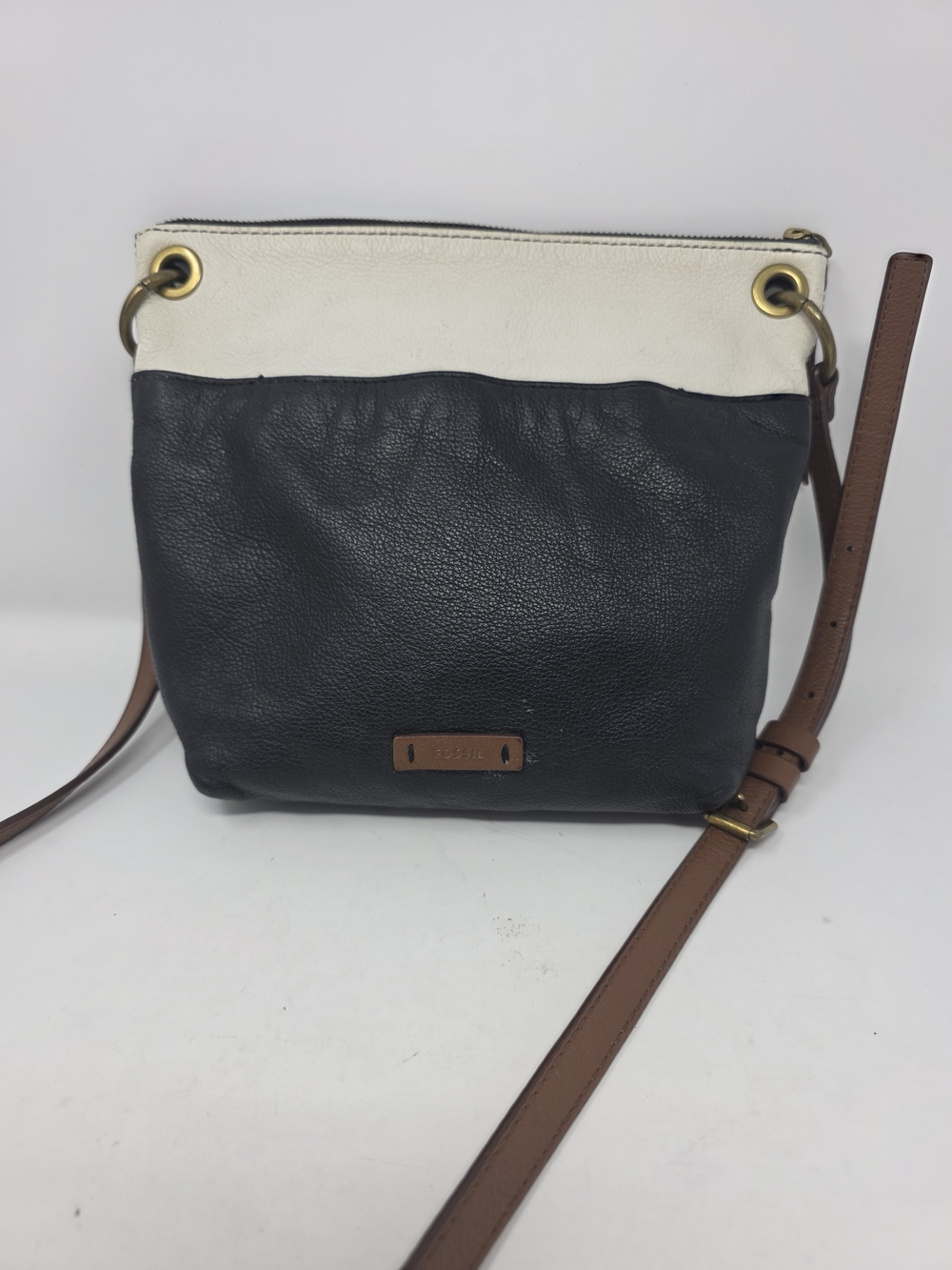Fossil Colorblock Pebbled Leather Crossbody Bag Black Cream
